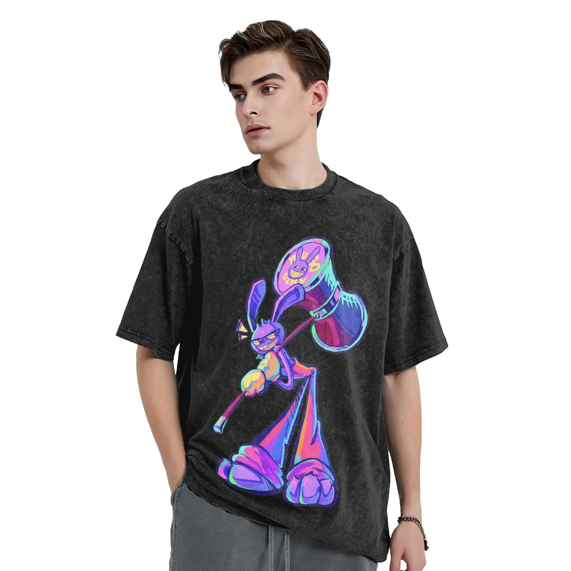 Cartoon Digitals Circus Washed T Shirt Streetwear Cool T-Shirt Jax and Big Hammer Tee Shirt for Men Women Cotton Harajuku Summer