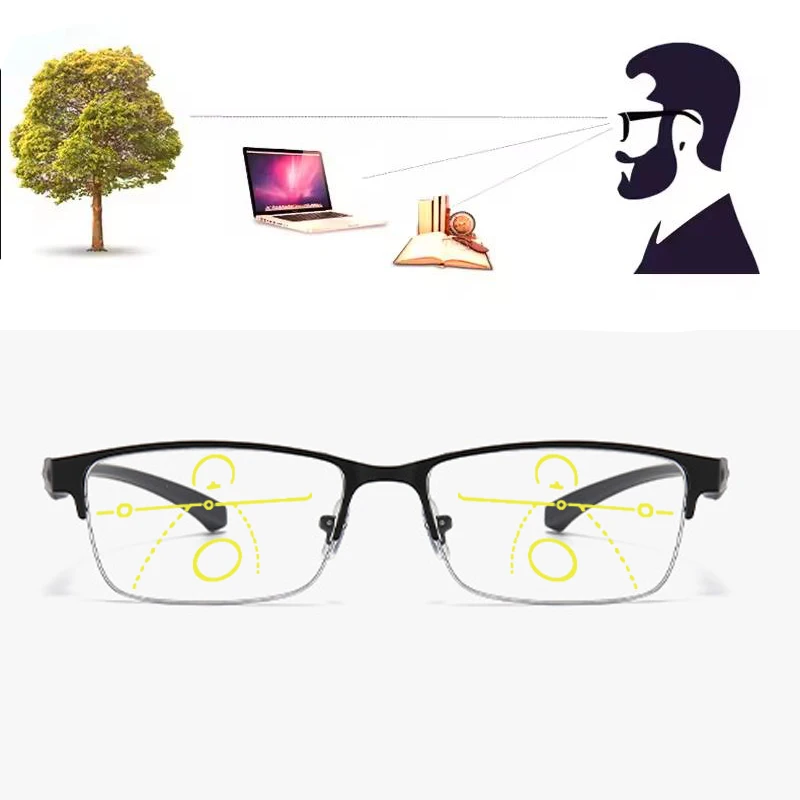 Herren Damen Progressive Lesebrille Photochromatische Anti-Blaulicht Presbyopie-Brille Halbrahmen Metallgestell 1,00 bis 4,00 Dioptrien – Detail 3
