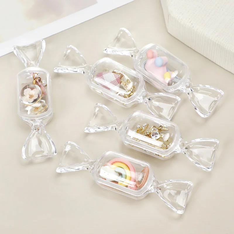 Mini caja de almacenamiento transparente de dulces, cajas de joyería de plástico en forma de dulces, soporte para anillos y pendientes, organizador,