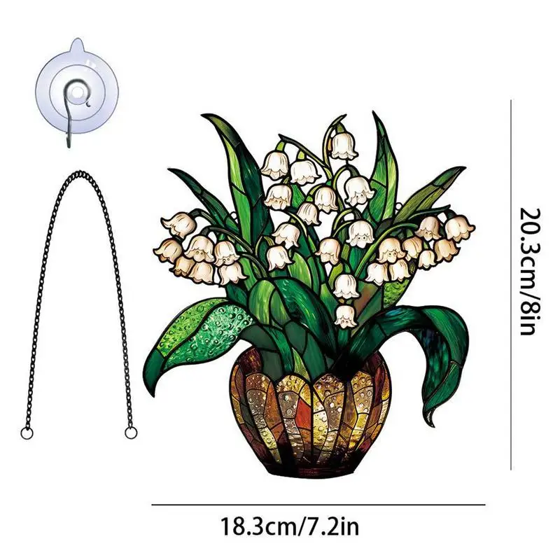 Lily Of The Valley Sun Catcher Flower Window Catcher Wall Art Decor Sun Catcher With Chain Floral Sign For Outdoor Porch Kitchen
