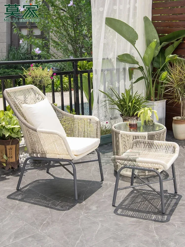 Mojia Rattan Chair Three-Piece Villa Garden Balcony Small Table and Chair Outdoor Outdoor