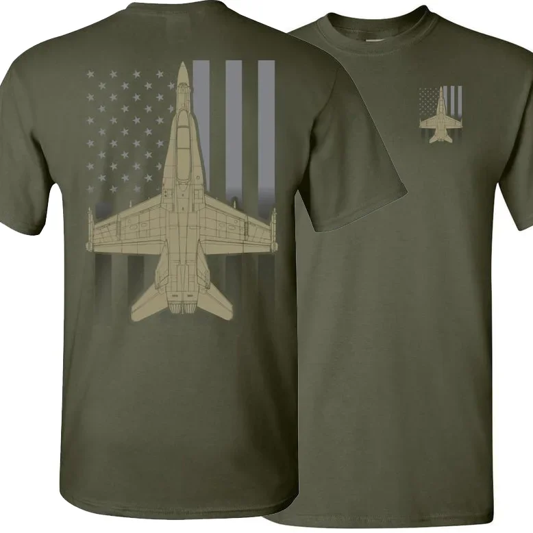 Subdued American Flag F/A-18 Hornet Strike Fighter T-Shirt. Summer Cotton Short Sleeve O-Neck Mens T Shirt New S-3XL