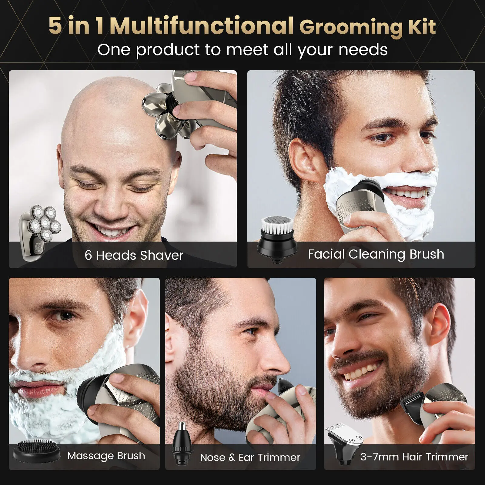 Sejoy 5in1 Electric Hair Clipper Shaver Hair Trimmer For Men Hair And Beard Trimmer Cordless Wet Dry Men\'s Electric Hair Trimmer