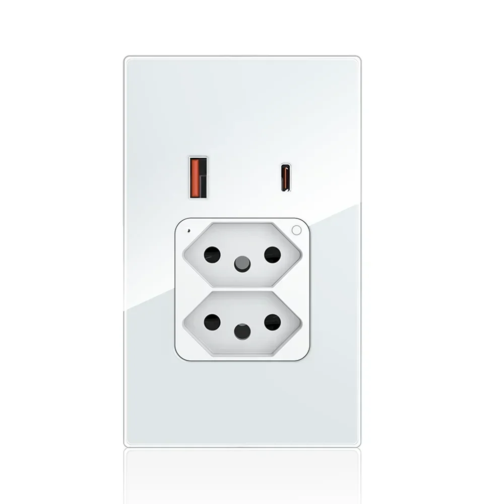 Melery Tuya Brazil Plug 10A 20A WIFI Wall Socket USB Type-C PD 30W Smart Outlet Glass Panel Voice Remote by Google Home Alexa