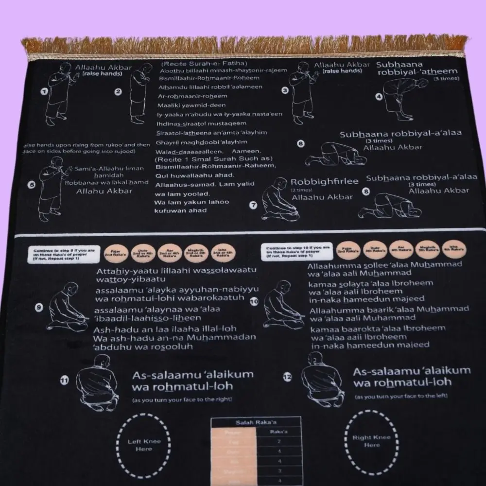 Foldable Step By Step Educational Prayer Mat Non-Slip Portable Guided Prayer Mat Visual Instructions Bilingual Guided Prayer Mat