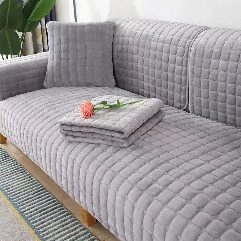 Solid Color Red Soft Thicken Flannel Quilted Sofa Towel Warm Plush Sofa Cover Anti-slip Couch Covers for Sofa Floor Mat