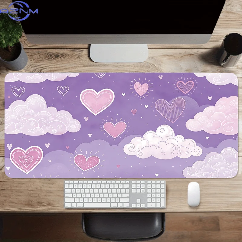 1pc Purple Mouse Pad  cm, Non Slip Extended Table Mat, Clouds and Love Pattern Desk Mat for Office Home Decor, Soft Fabric Surfa