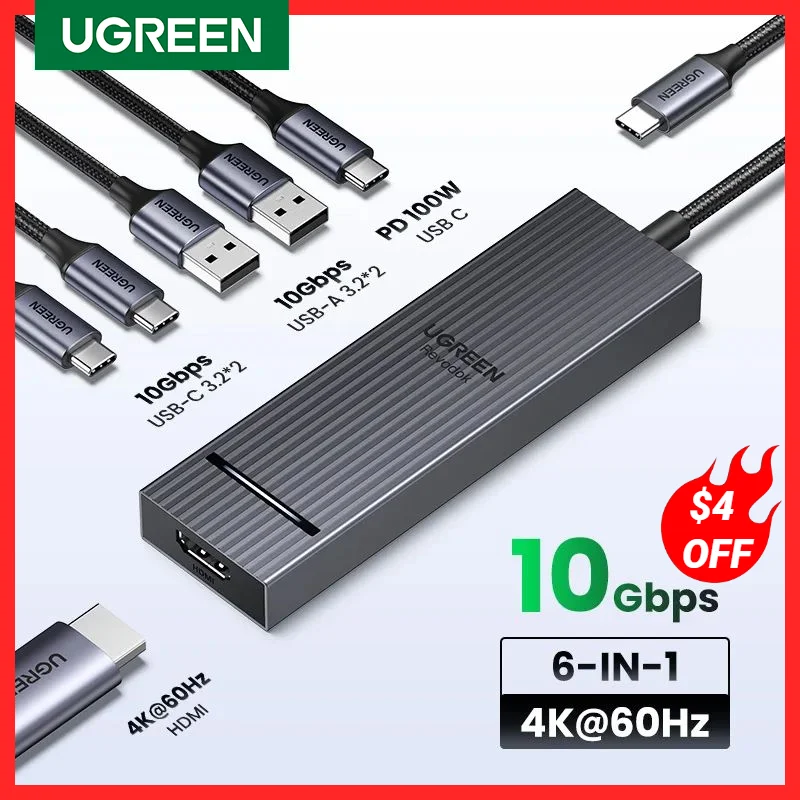 UGREEN USB C HUB 10 Gbps 4K60Hz HDMI USB3.2 PD100W USB Splitter para laptop Macbook Pro Air iPad Phone Android Docking Station