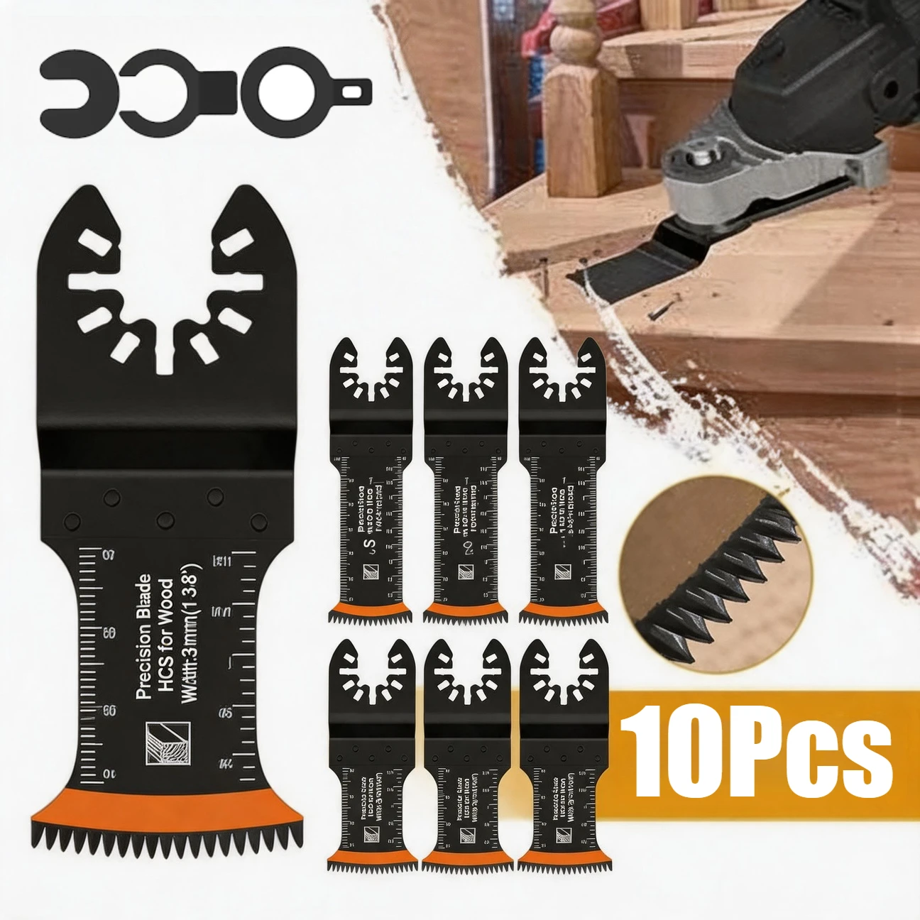 Oscillating Saw Blade 10Pcs Japanese Tooth Arc Edge Oscillating Multitool Blades Clean Cut Wearing Blade for Wood Plastic