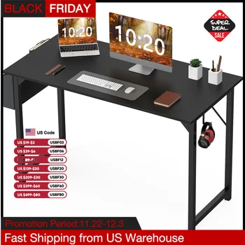 JHK Biurko komputerowe do pisania Biurowy stół do gier Nowoczesny prosty styl Kompaktowy z boczną torbą Haczyk na słuchawki Łatwy montaż