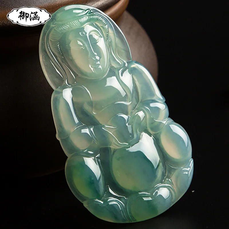 Jade Ice-like Floating Flowers Avalokiteśvara Pendant Jade