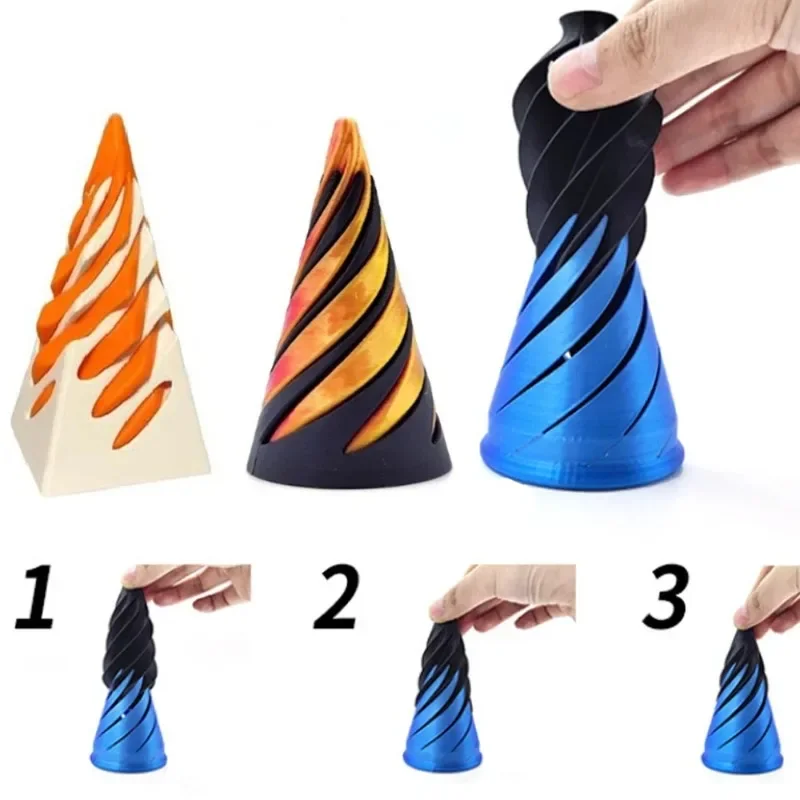 

2024 Impossible Pyramid Passthrough Sculpture 3D Printed Helix Screw Fidget Toy Spiral Cone Decompression Decorative Ornaments