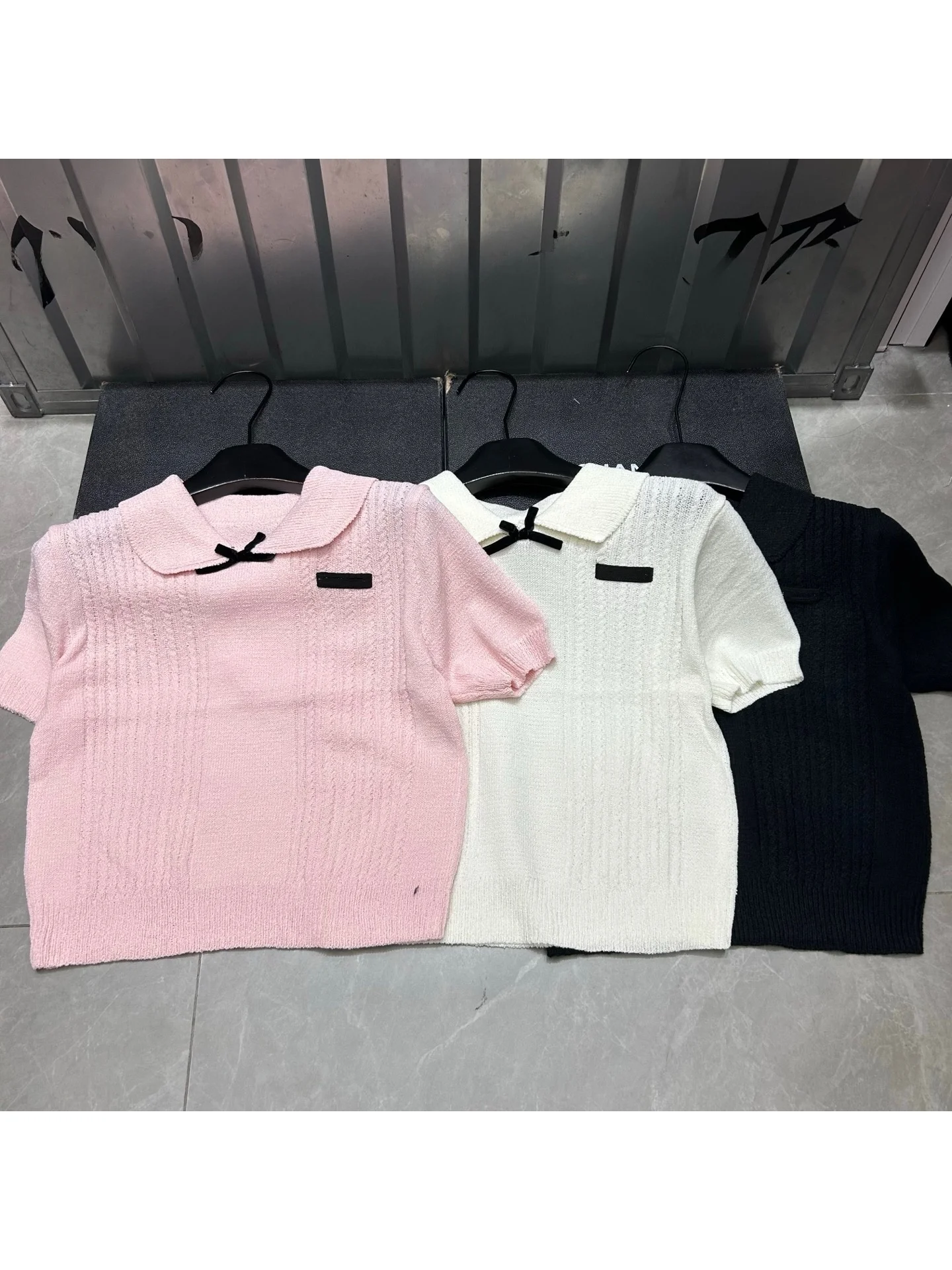 

Cute Sweet Style Knitted Short Sleeve Doll Collar Knot Top Women's Versatile Slimming Spring Summer New Arrival