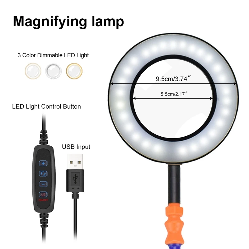 Soldering Holder 3X LED Magnifier Table Clamp PCB Welding Third Hand Helping Hand Tool For Soldering Assembly Repair