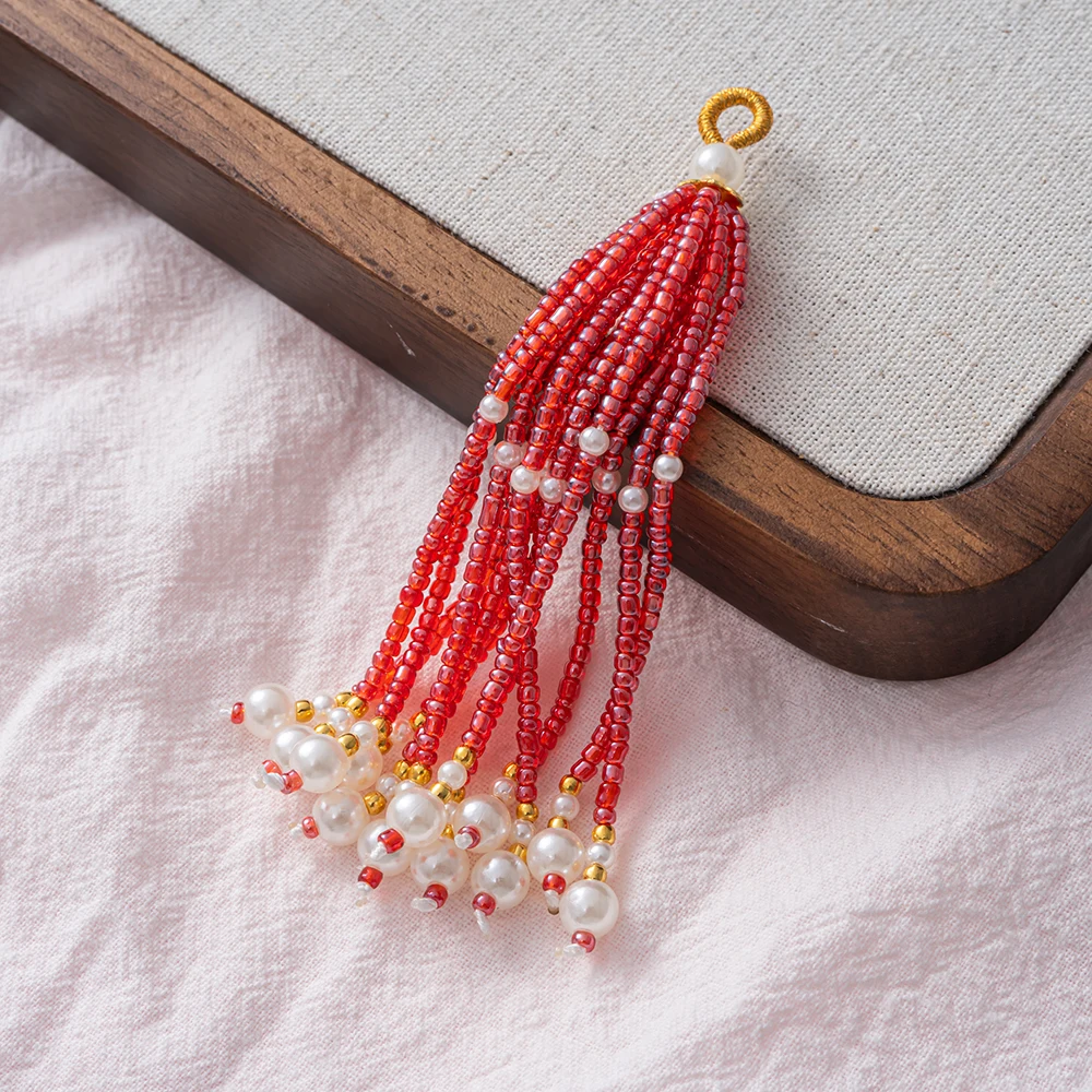 2 Stück/Set Bunte Quastenanhänger Imitationsperlen-Charms für DIY Ohrringe Halsketten Schlüsselanhänger Schmuckherstellung Zubehör – Detail 6