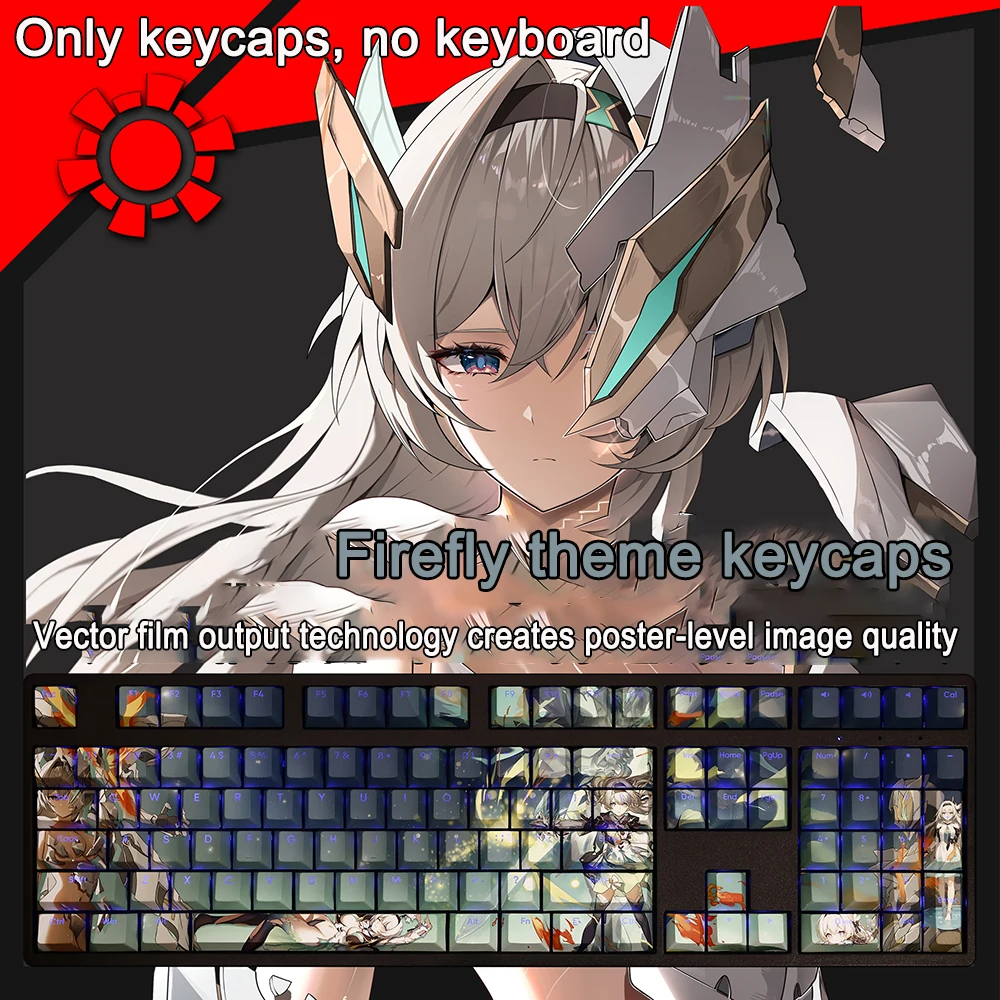 

108 Keys/set Honkai Impact 3 Keycaps PBT Dye Subbed Firefly Keycaps Cherry Anime Cartoon Gaming Key Caps For ANSI 61 87 104 108