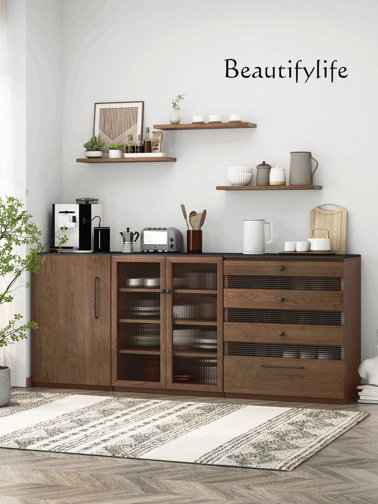 

Nordic Light Luxury Solid Wood Stone Plate Sideboard Cabinet Modern Simple Home Double Door Tea Locker