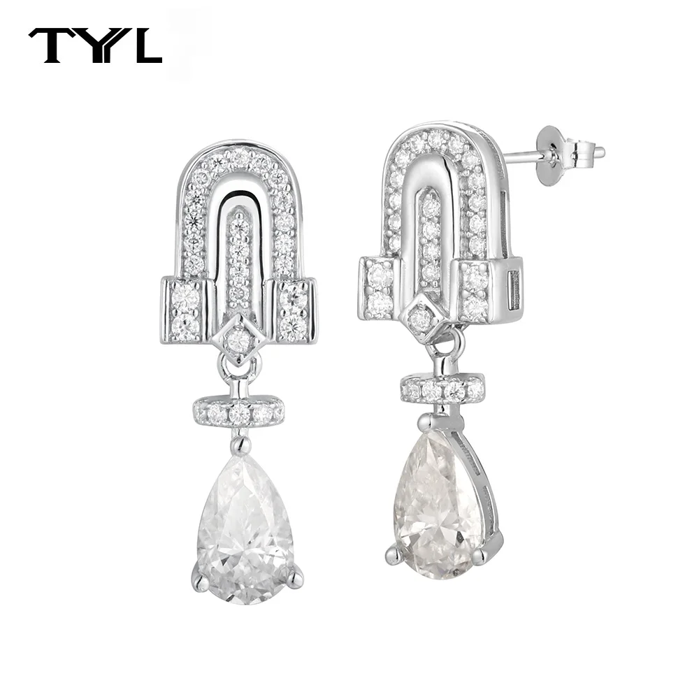 

TYYL Vintage 1CT Pear Cut D Moissanite Drop Earrings Solid 925 Silver Anniversary Gift Gemstones Dangle Earring Fine Ear Jewelry