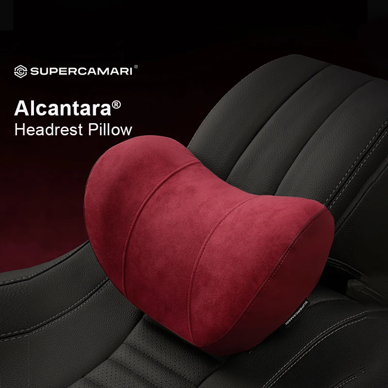 Image of Alcantara Memory Foam Nackenkissen, Atmungsaktives Auto-Kopfstützenkissen für Tesla BMW Mercedes Porsche