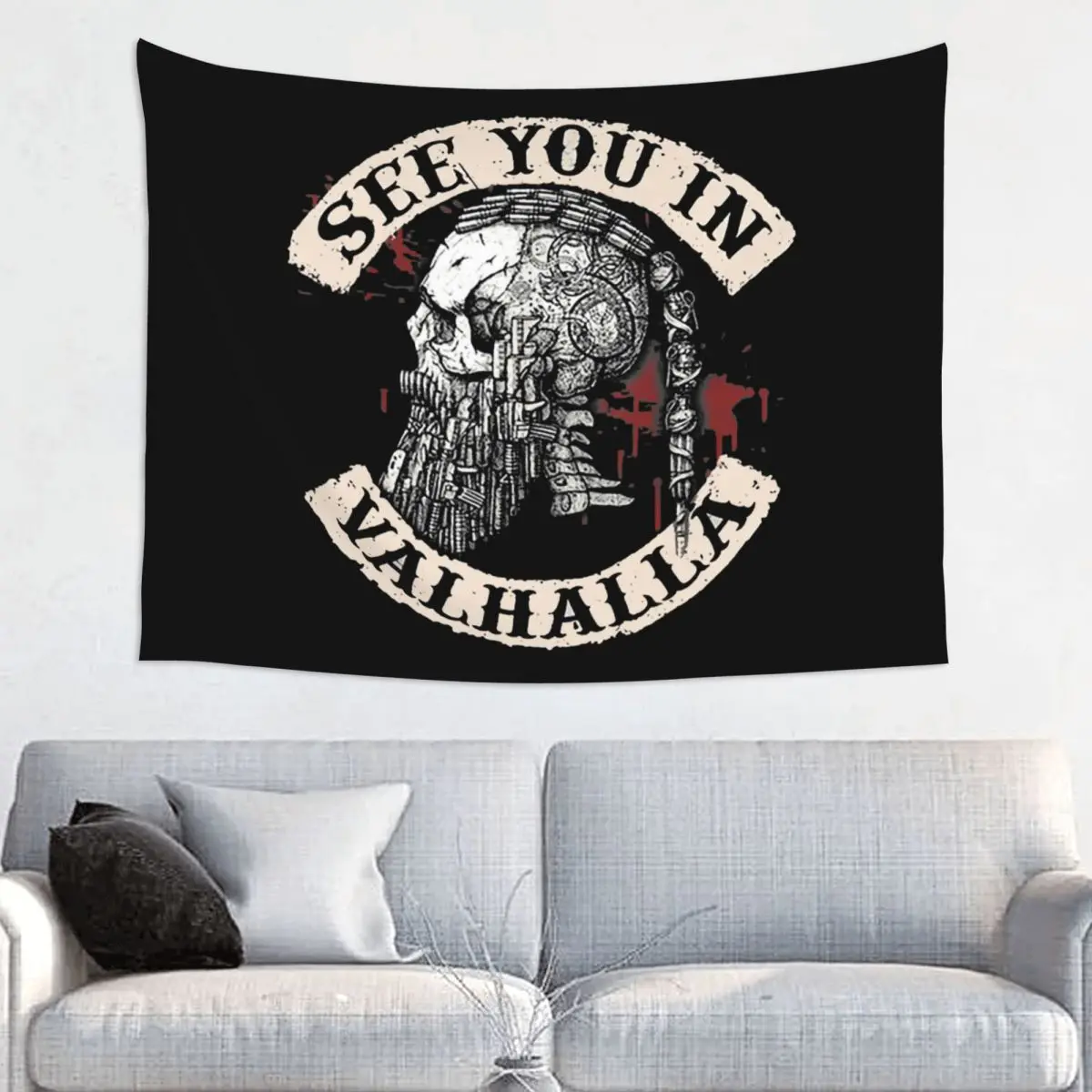 Custom See You In Valhalla Skull Viking Tapestry Hippie Room Decor Norse Odin Warrior Tapestries Wall Hanging for Dorm Home