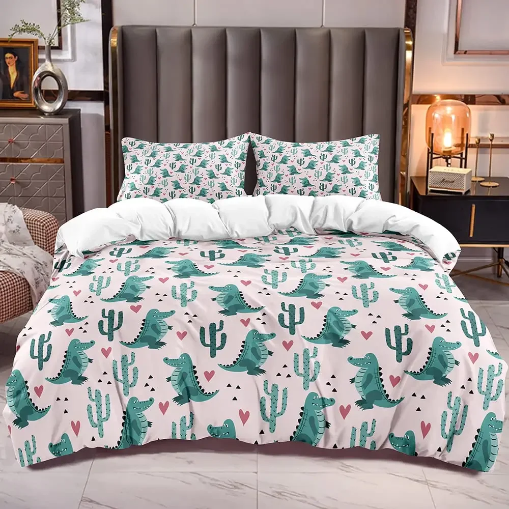 Crocodile Duvet Cover Wild Alligator Pattern Bedding Set for Kids Boys Girls Teens Wildlife Style Comforter Cover Bed Decor 3Pcs
