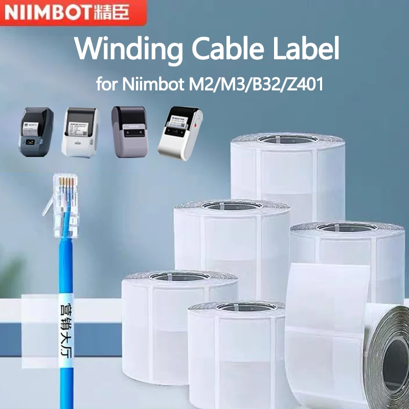 Niimbot M2/M3/Z401/B32 Winding Label Network Cable Paper with Protective Film Optical Fiber Sticker Waterproof Self-Adhesive
