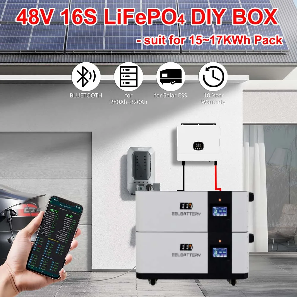 EEL Newest V6 Pro Max 51.2V JK-V19 200A BMS DIY Battery Box with UL Hydraulic-Magnetic Breaker and Fuse for Home Energy System
