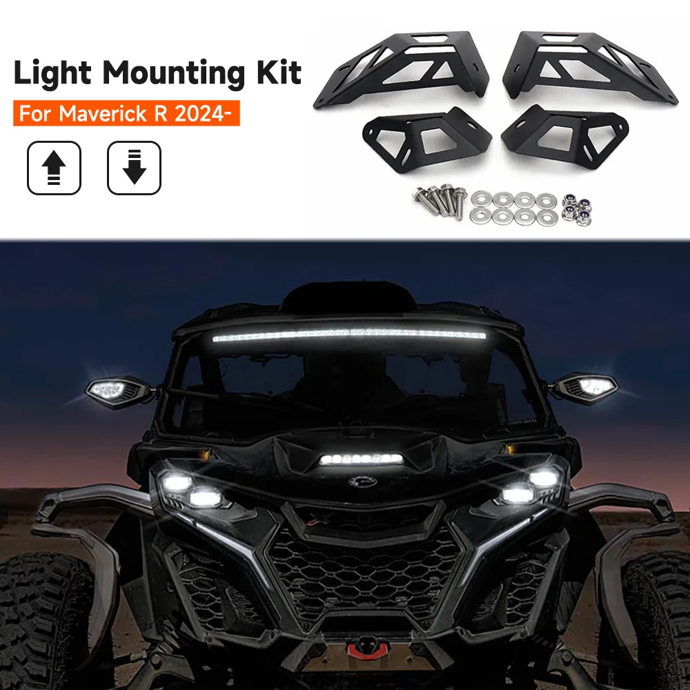 UTV Low & High Position Headlight LED Light Mounting Lamp Holder Mount Bracket Kit New For Can-Am Maverick R 2024-