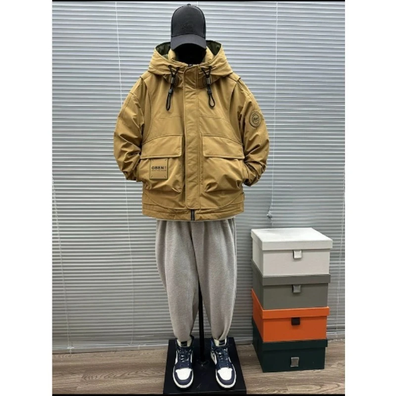 النسخة الكورية 145 كجم من ملابس العمل الرجالية كبيرة الحجم تتغلب على اتجاه الشتاء للتغطية والسترات المبطنة بالقطن الدافئة ذات القلنسوة #2