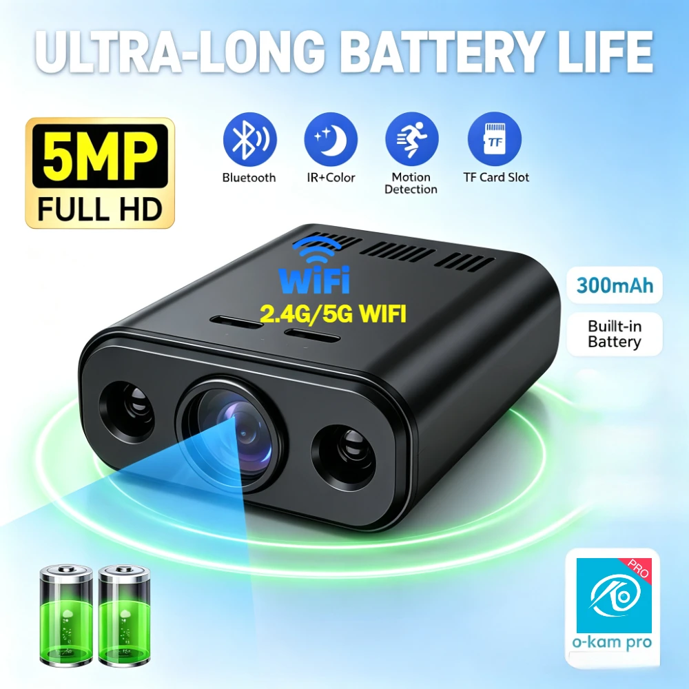 New Mini Indoor 5MP WIFI Security Camera Human Tracking IP Remote Monitoring for Pet/Baby Cam Built-in Battery IR Night Vision