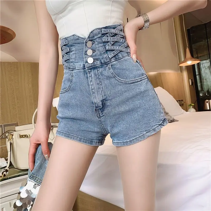 

New Arrival 2026 Summer Women's Exclusive High Waist Skinny Jeans A-line Shorts Button Front Slimming Trendy