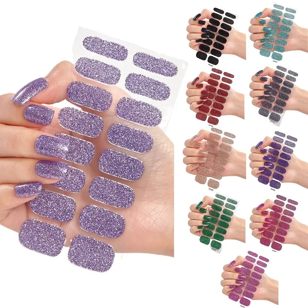 8Sheets Sequins Gel Nail Stickers Simple Strips Gel Nail Polish Strips Glittering Gel Full Nail Wraps DIY NAil Art Making