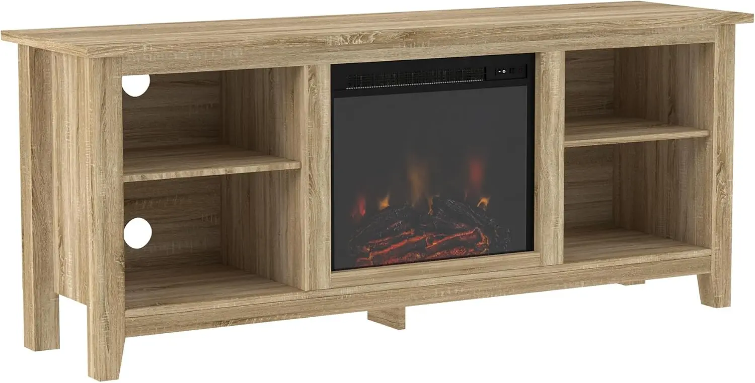 

Wren Classic 4 Cubby Fireplace TV Stand TVs Up To 65 Inches 58 Inch Driftwood Electric Plug-in Fireplace No Gas Hookup Required