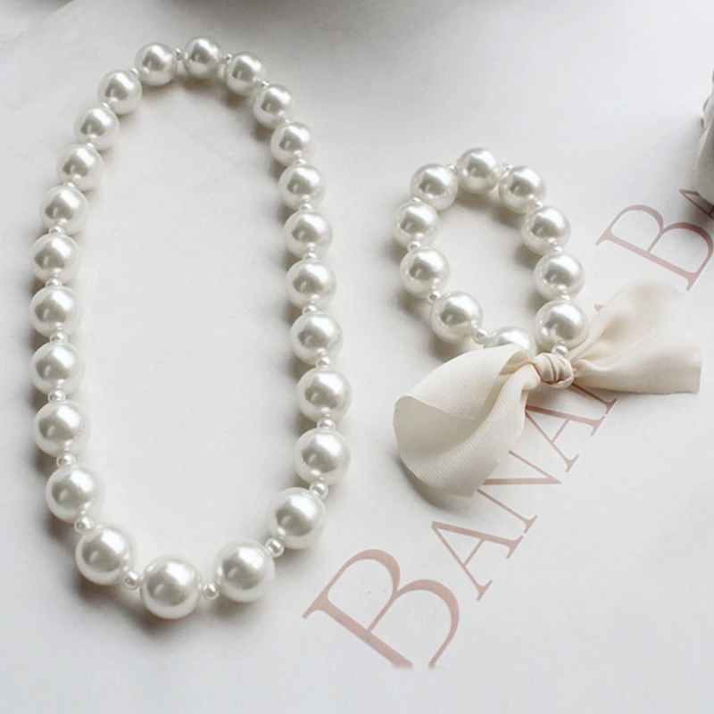 C9GB Kids Girls Princess Accessories Faux Pearl Necklace Bracelet Set Girl Accessory Birthday Photoshoot Jewelry Sets