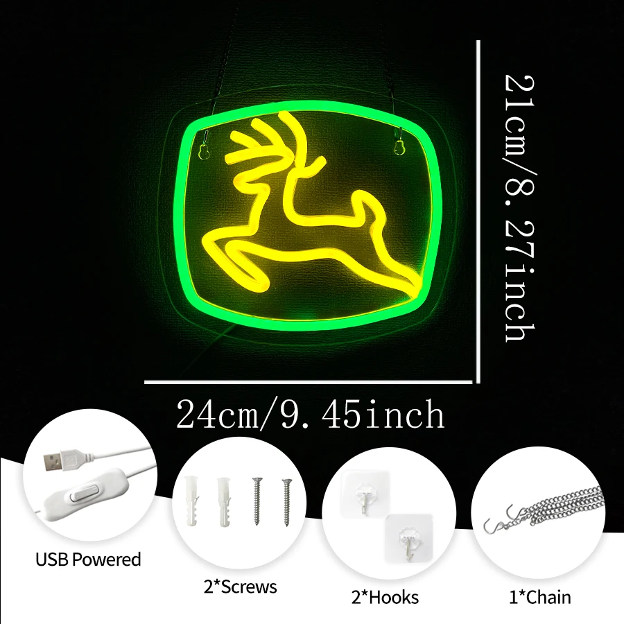 Deer Neon Signs for Wall Decor, LED Neon Lights for Garage Tractor Neon Lights for Farm Beer Bar Pub Man Cave Wall Decor Gift