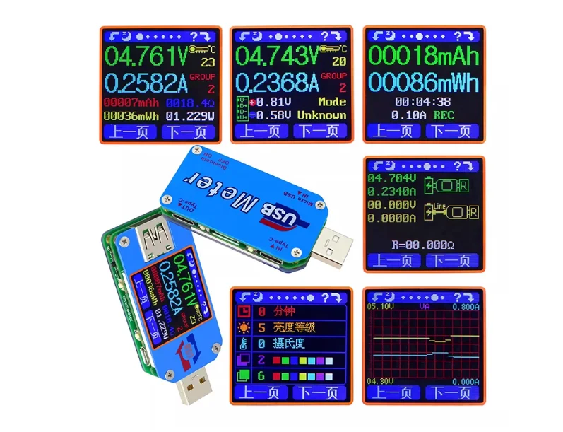 UM25C Android APP USB جهاز اختبار شحن الشاشة الملونة: الجهد، التيار، المقاومة، مقياس النوع C
