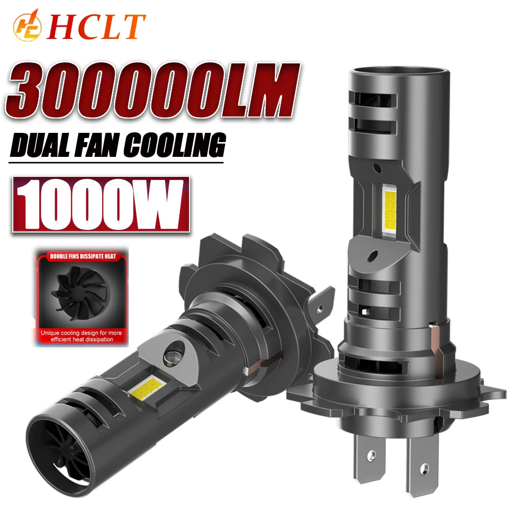

H7 LED High Power Headlight Bulbs With Dual Fan Cooling 300000LM CANBUS Turbo Led Lights For Car 6000K White Fog Lamp Wireless