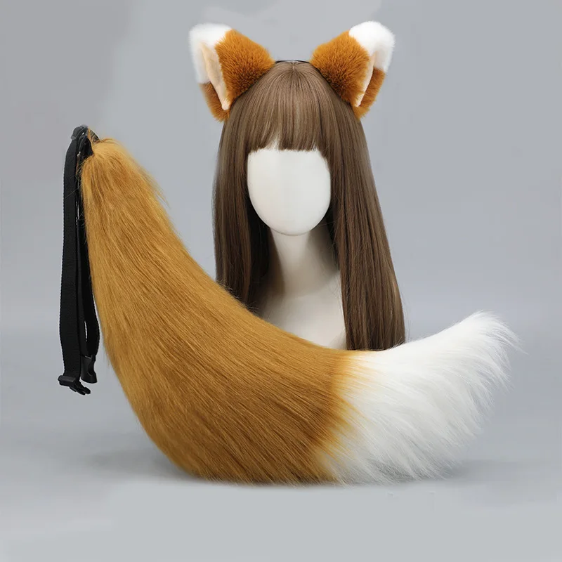 

New Cute Plush Fox Ear Hairband Furry Tail Set Halloween Party Cosplay Anime Headband Adjustable Belt Animal Tail Costumes Props