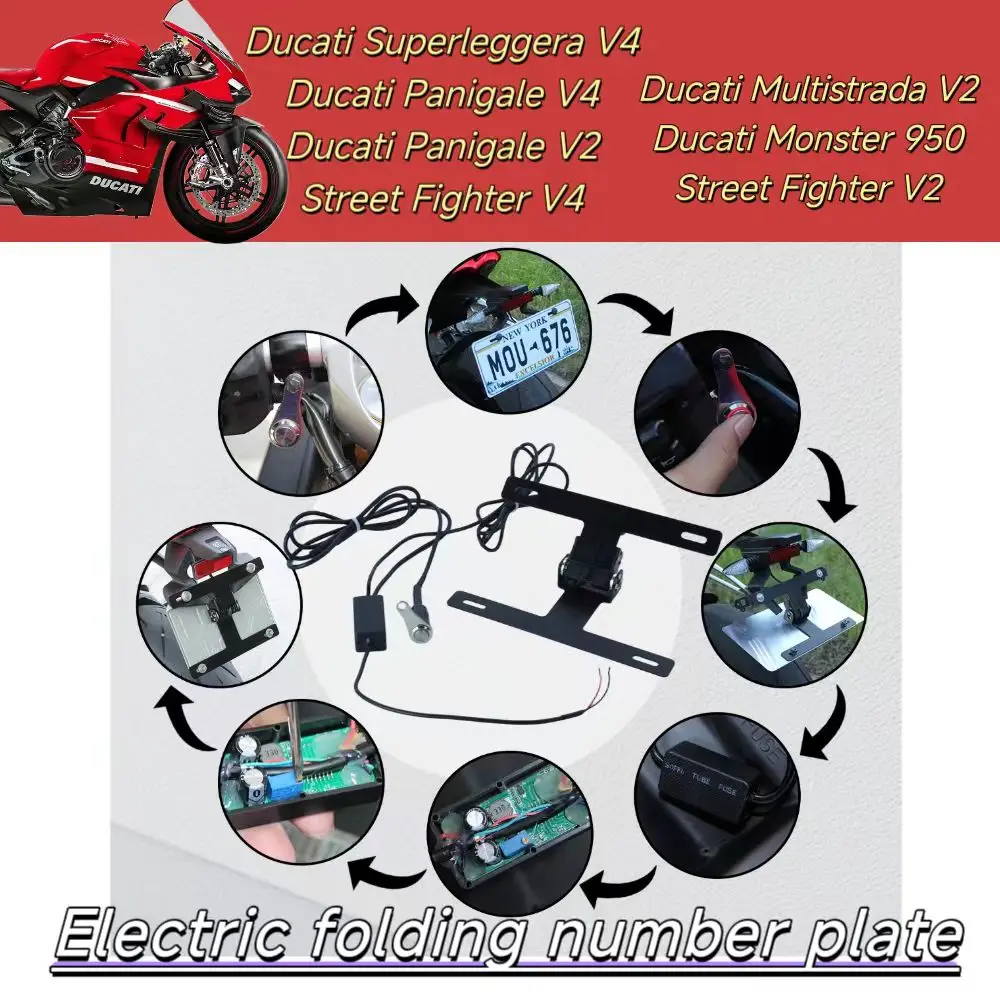 

Foldable Number Plate Frame for Ducati Panigale V4 V2 Multistrada V7 Monster 950 Aluminum Alloy One-Click Start Compatible