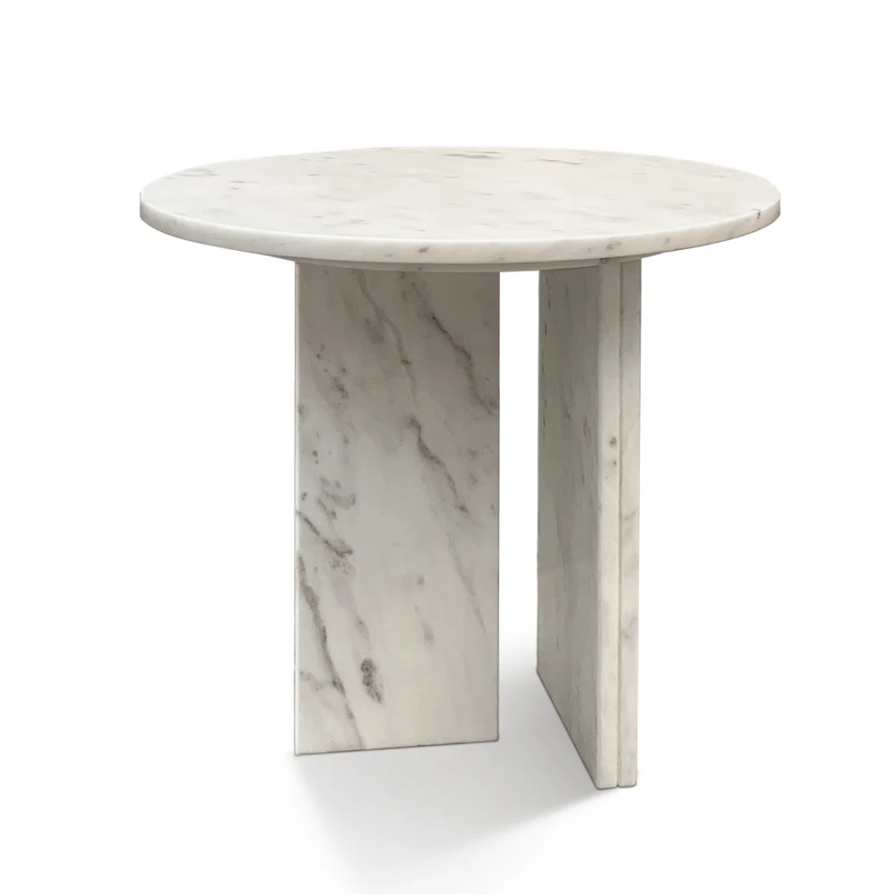 

*White natural marble Semi-Polished Round Accent Table, Side Table, small table, Ø17.7 h15.8 Inch/Ø45 h40 cm, genuine marble,