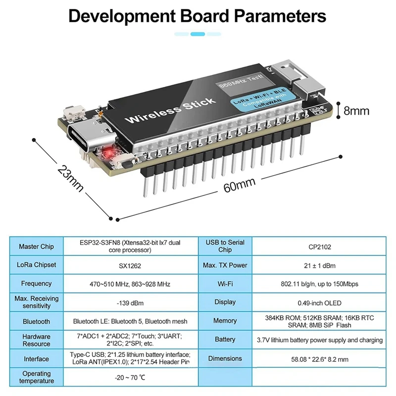 ESP32-S3 Wireless Development Board Lora WIFI Bluetooth SX1262 Lorawan BLE Fast Type-C Connection 433-510Mhz Durable Easy To Use