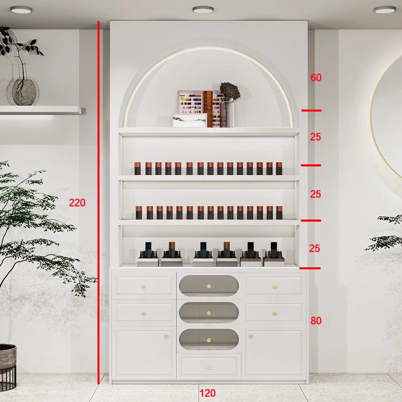 Nail art display cabinet, floor-to-ceiling nail polish storage cabinet, nail salon cosmetics display case, eyelash polish displa