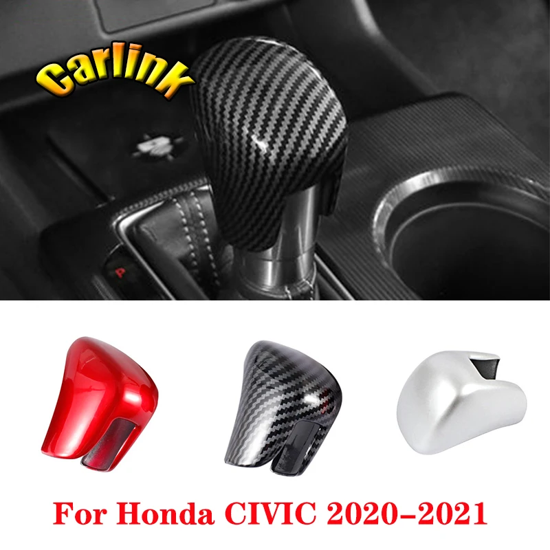 

For Honda Civic 11th gen 2021 2022 ABS Carbon/Red Silver Car Shift Rotary Head Decorative Cover Sticker Interior Accessories 1PC