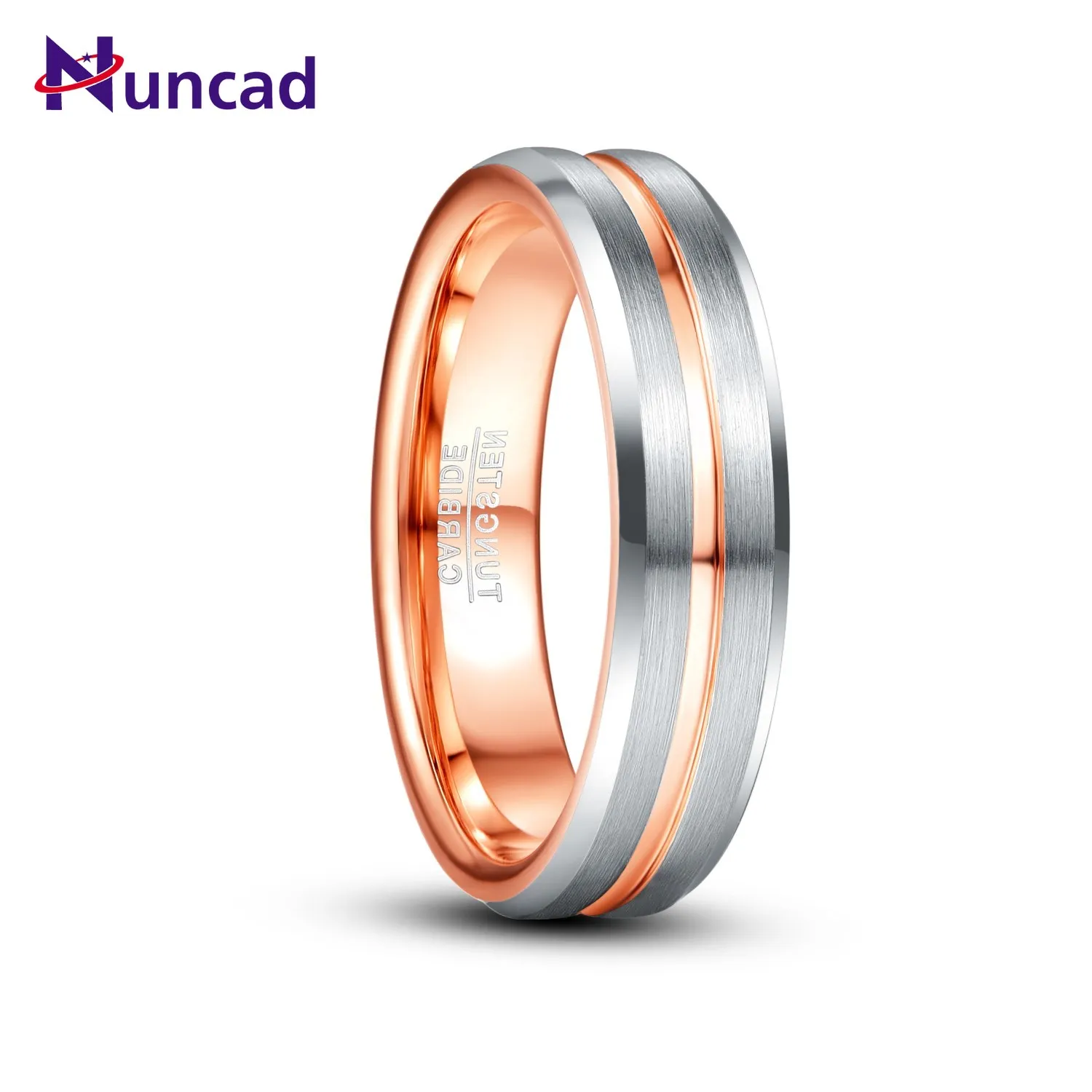 NUNCAD 6mm Frosted Inner Rose Gold Groove Men Ring Silver Color Tungsten Carbide Engagement Rings AAA Quality