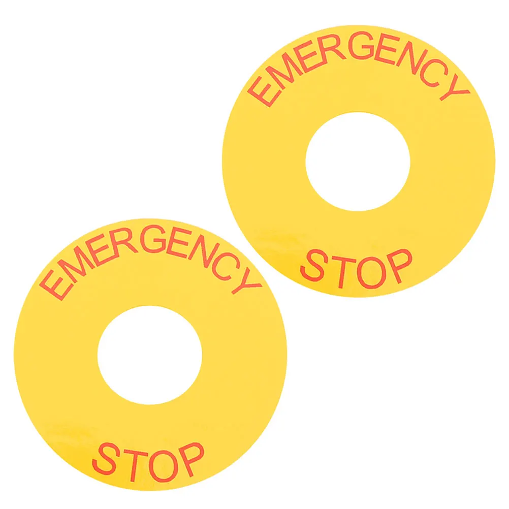 2Pcs Emergency Stop Sign Label Waterproof PVC Strong Stick for Factory Office Equipment Safety Decal Sticker Emergency Stop Sign