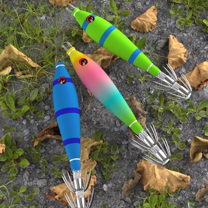 New Luminous Squid Hook Double Umbrella Cuttlefish Soft Cloth Roll Wooden Shrimp Fake Bait Rocket Ink Octopus Stainless Steel