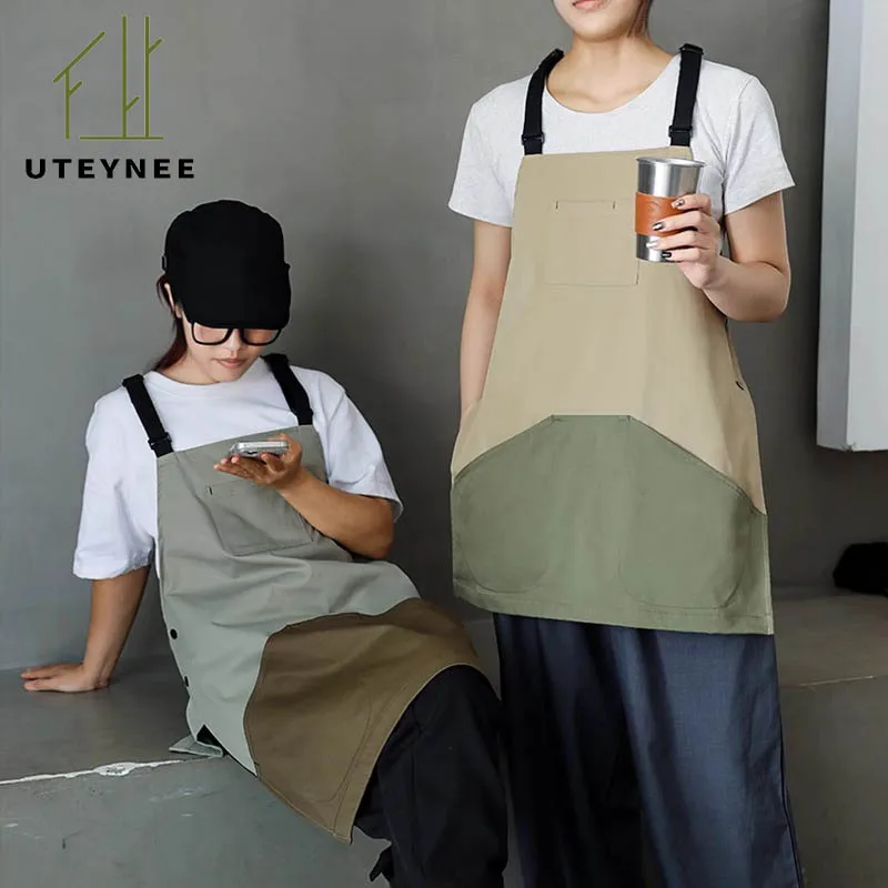 

Vest Style Waterproof Kitchen Apron with Pocket Oilproof Fashion Waiter Apron for Men Women Work Clothes for Salon Cafe Pet Shop