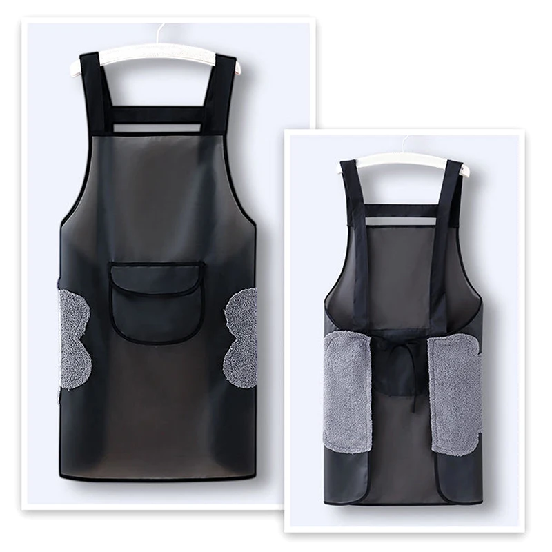 Waterproof Kitchen Apron Household PVC Oil Resistant Work Apron Transparent Black Dirt-Proof Cleaning Aprons