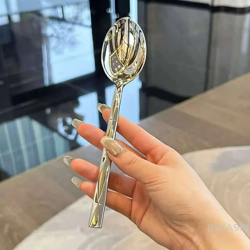 

Durable Round Spoon in Gold Stainless Steel, Long Handle for stirring, Multipurpose Kitchen Accessory