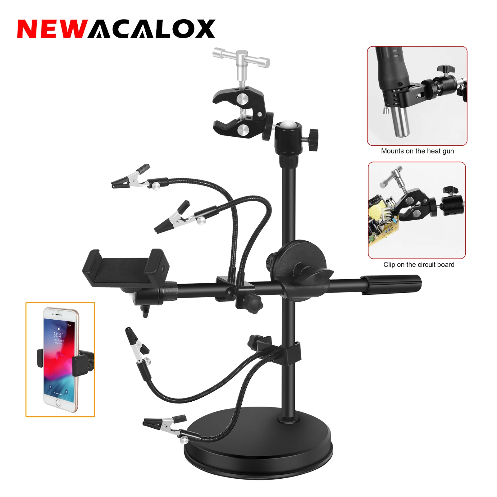 NEWACALOX PCB Board Fixture Clips Heat Gun Bracket Hot Air Gun Stand Soldering Third Hand Mobile Phone Holder Tool for Welding